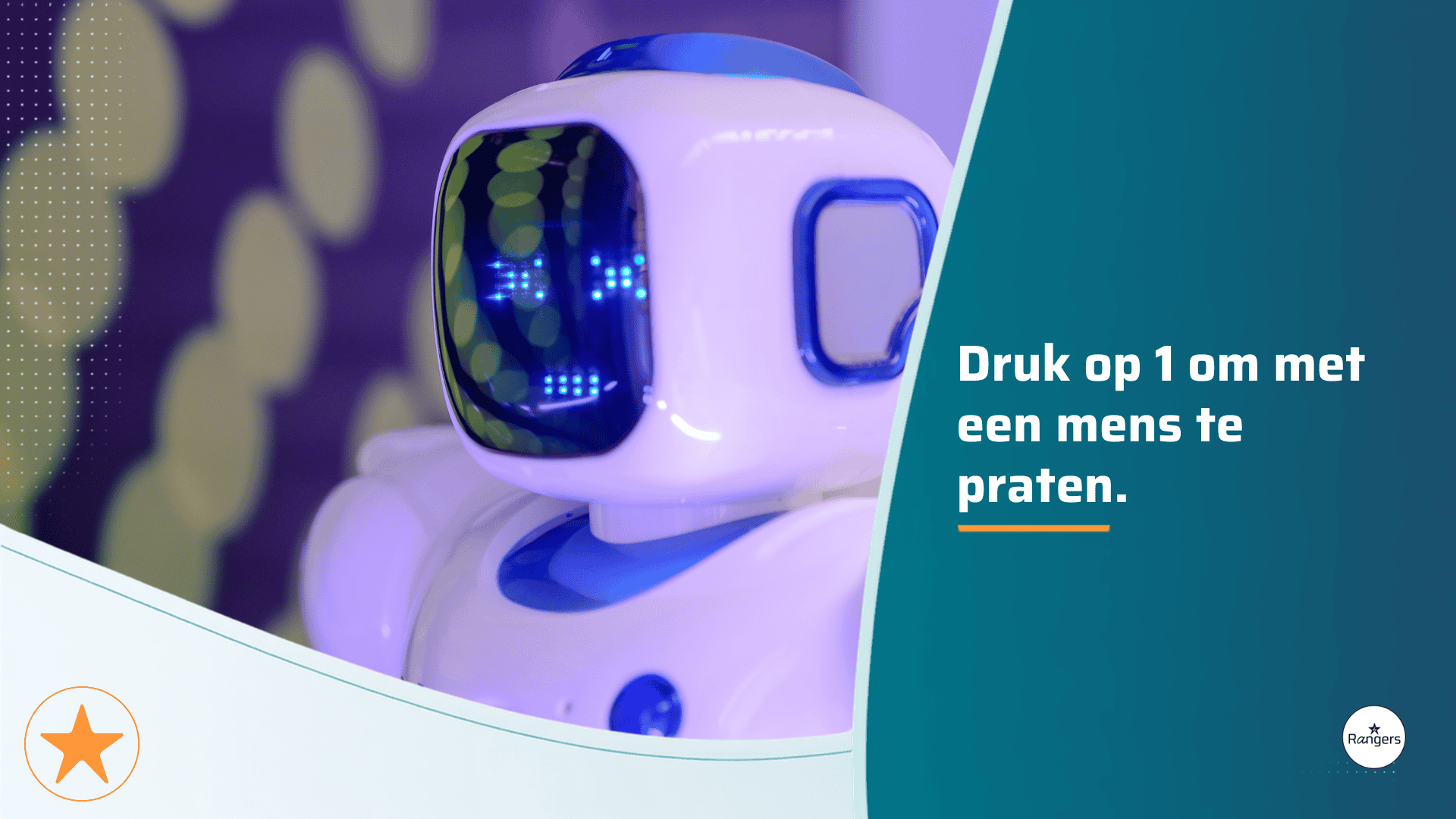 Kleine robot met spraakfunctie voor automatisering en communicatie.